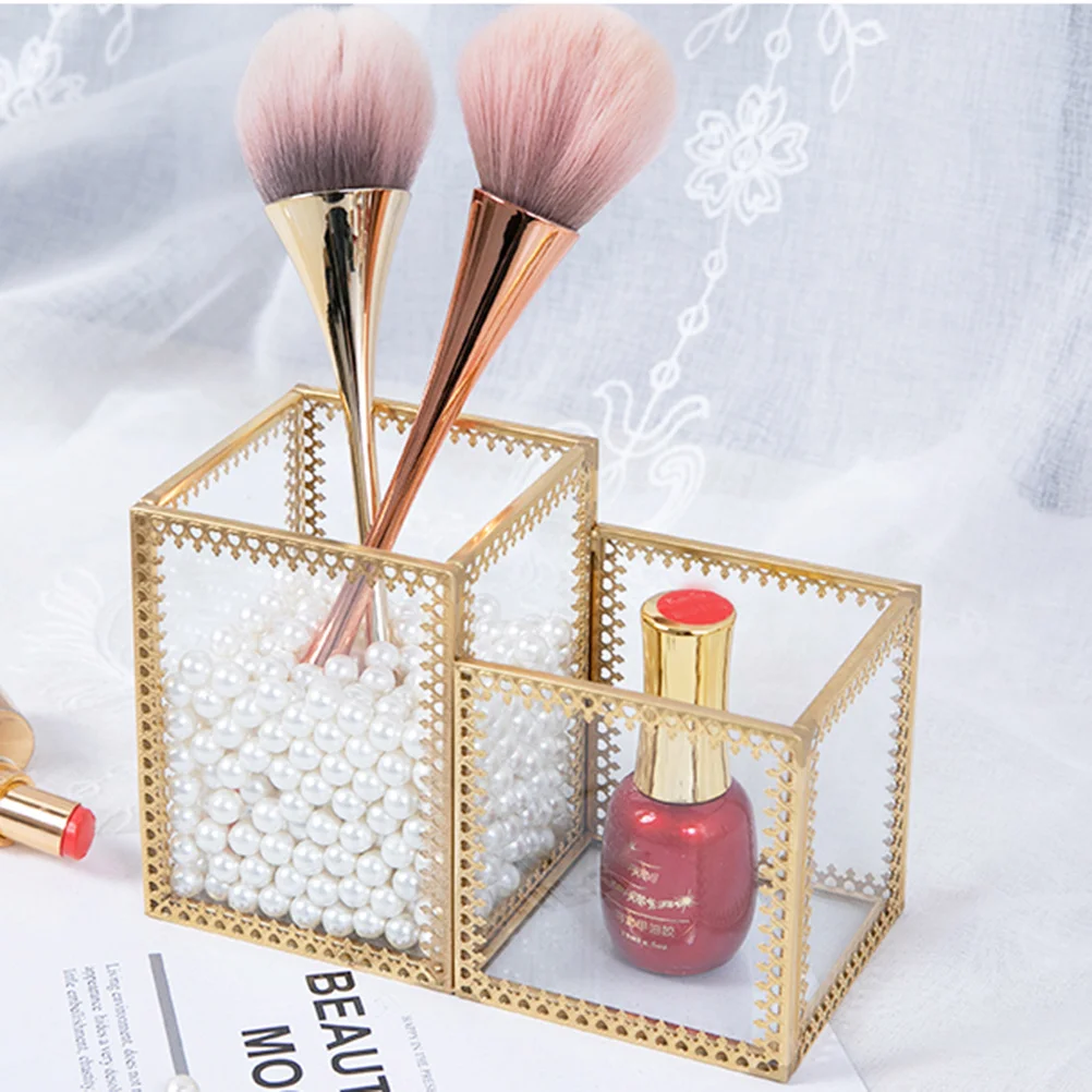 دلو تخزين فرشاة المكياج، حامل زجاجي بسعة كبيرة، حاوية فرشاة سطح المكتب، منظم قرطاسية القلم