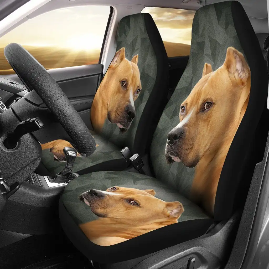 Staffordshire Bull Terrier Print Car Seat Covers Set 2 Pc, Car Accessories Seat Cover