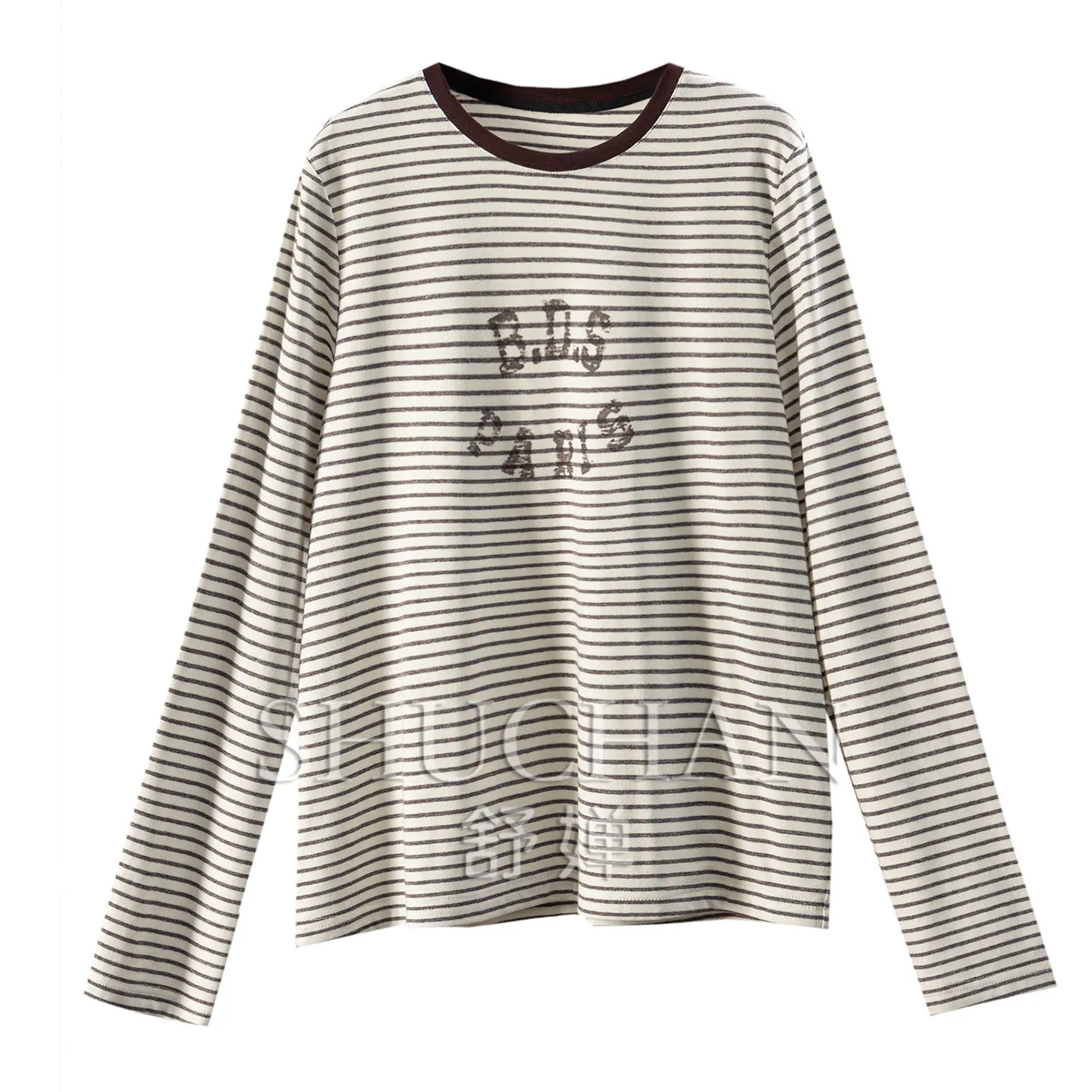 Vintage Slack Loose Lyocell Wool Cotton Long Sleeve Striped T-Shirt Women's F508 Crop Top Women