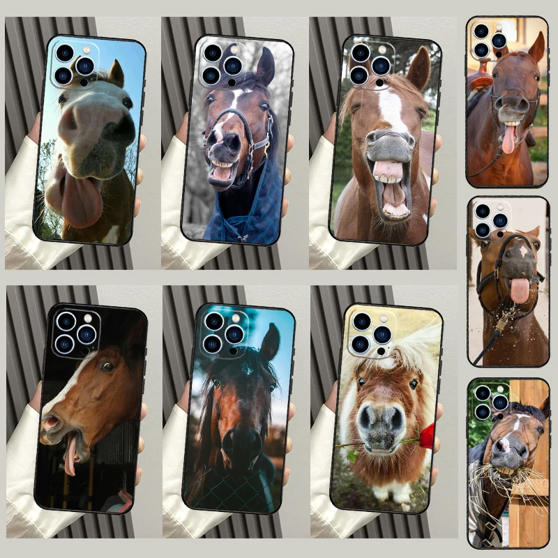 Funny Horse Animal For iPhone 16 15 14 13 12 11 Pro Max X XS Max XR Plus Phone Case Accessories