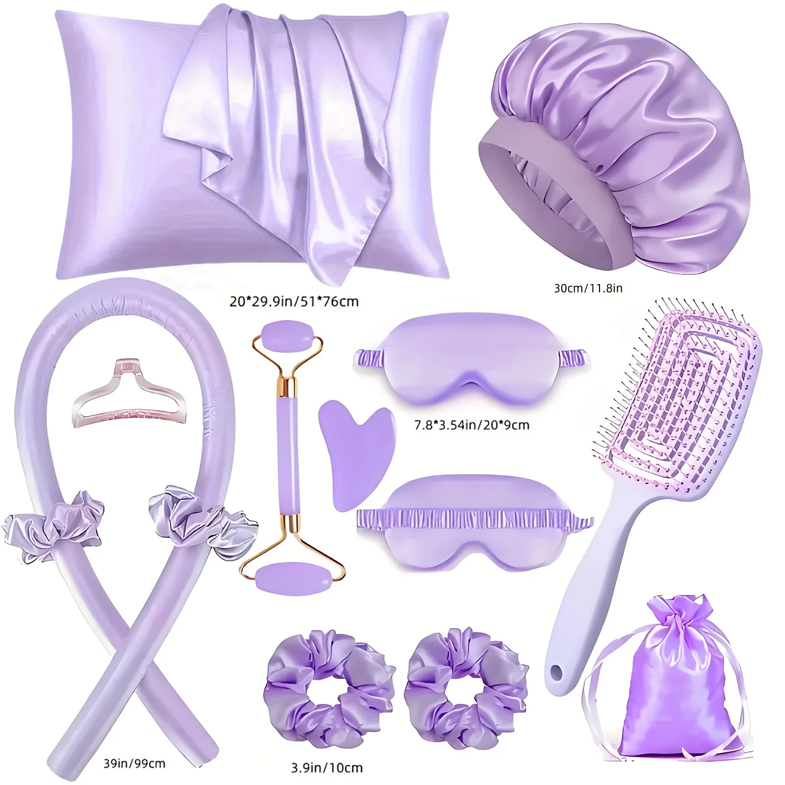 13PCS New Arrival Silk Sleep Hat And Eye Mask Set For Women No Heat Curling Iron Home Use Lazy Simulation Silk Hair Curler Kit