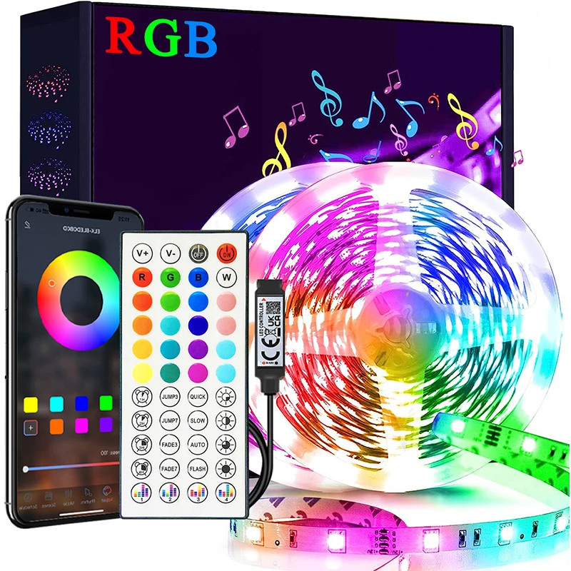 1M-40M RGB LED Strip Lights Music Sync USB 5V Remote Control Led Ribbon Flexible Lamp For Room Party TV Desk Bedroom Decoration