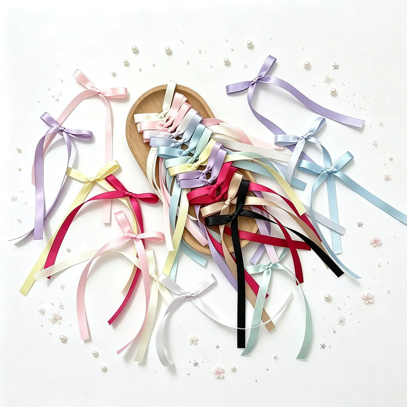 10PCS Glossy Colorful Double-Sided Satin Ribbon Bows For Cake Topper Baking Craft Birthday Wedding Party Dessert Handmade Decor
