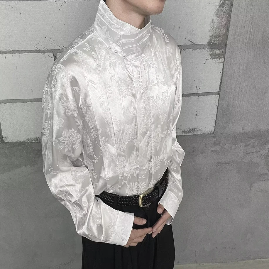 

Loose Fit Long Sve Satin Embroidered irt Stand Collar Design Youth Faion Durable Thin Material Four Seasons Suitable