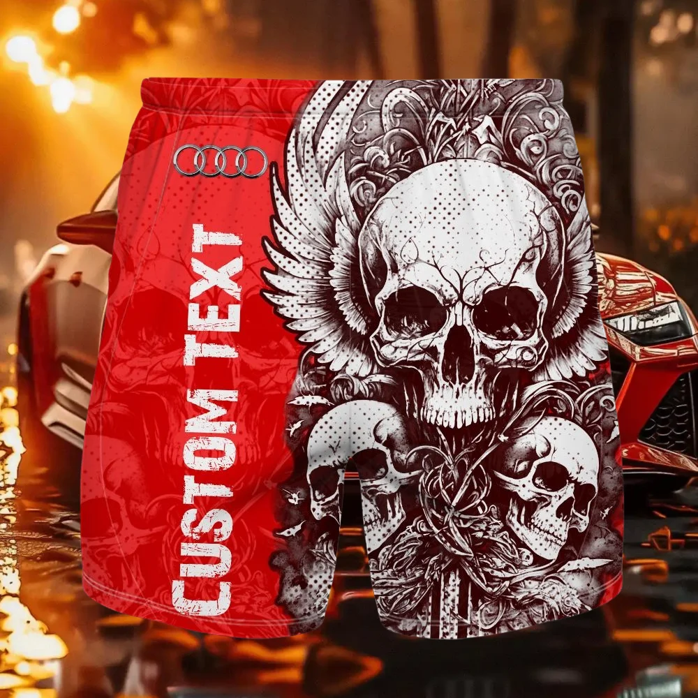 

New Summer Hot-selling Audi Quattro Skull 3D Printed Men's Shorts Breathable Fashion Cool Quick-drying MOTO Shorts Beach Pants
