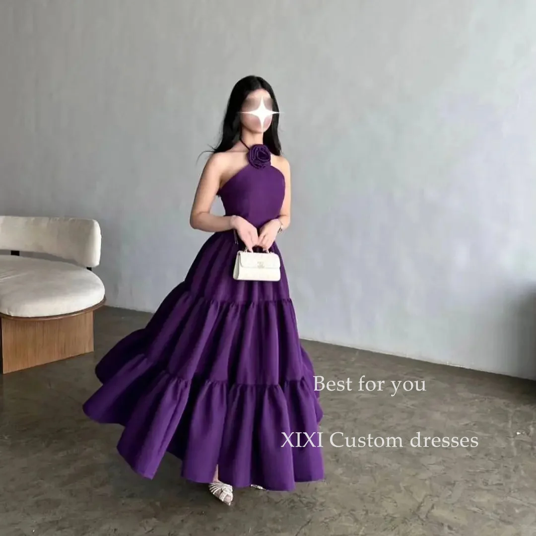 XIXI فساتين سهرة Grape A-Line Halter Floor-Length Zipper Up Sleeveless Dubai Evening Dress 2024 Elegant Dresses For Women Vestid