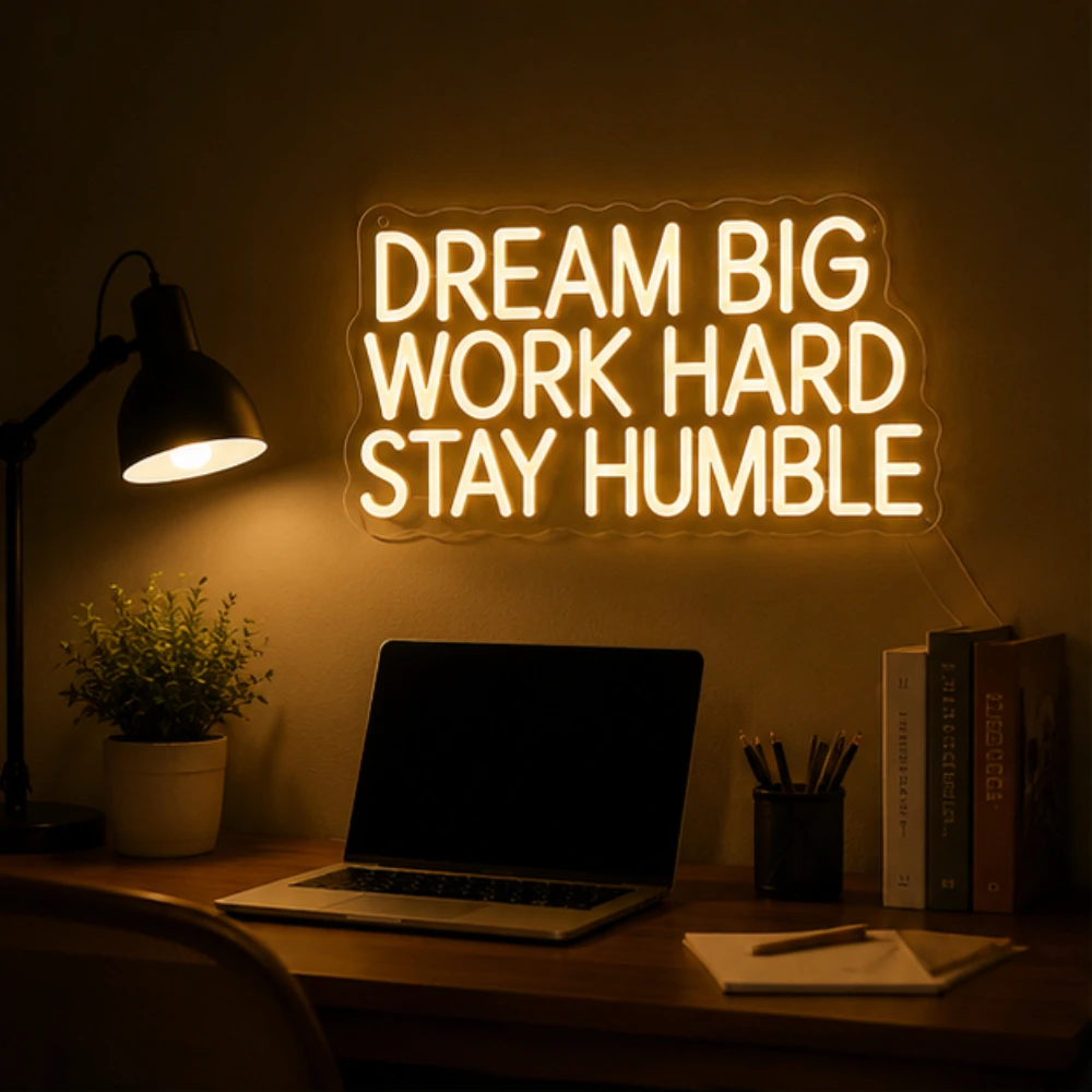 Dream Big Work Hard Stay Humble LED Neon Sign, USB Dimmable Wall Decor, Office Salon Bedroom Entrepreneur Aesthetic Decor Gift