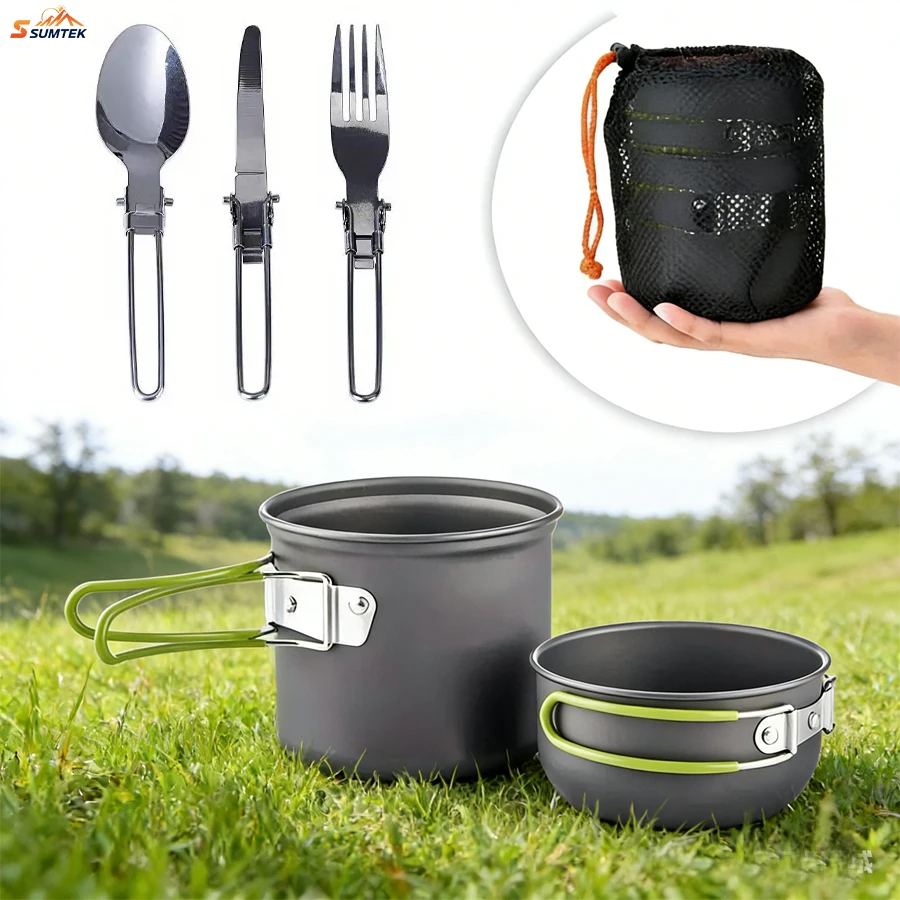 

Camping Cookware Mess Kit Ultralight Camping Pot Set Outdoor Cooking Tableware for Hiking Trekking Picnic Fishing Mountaineering