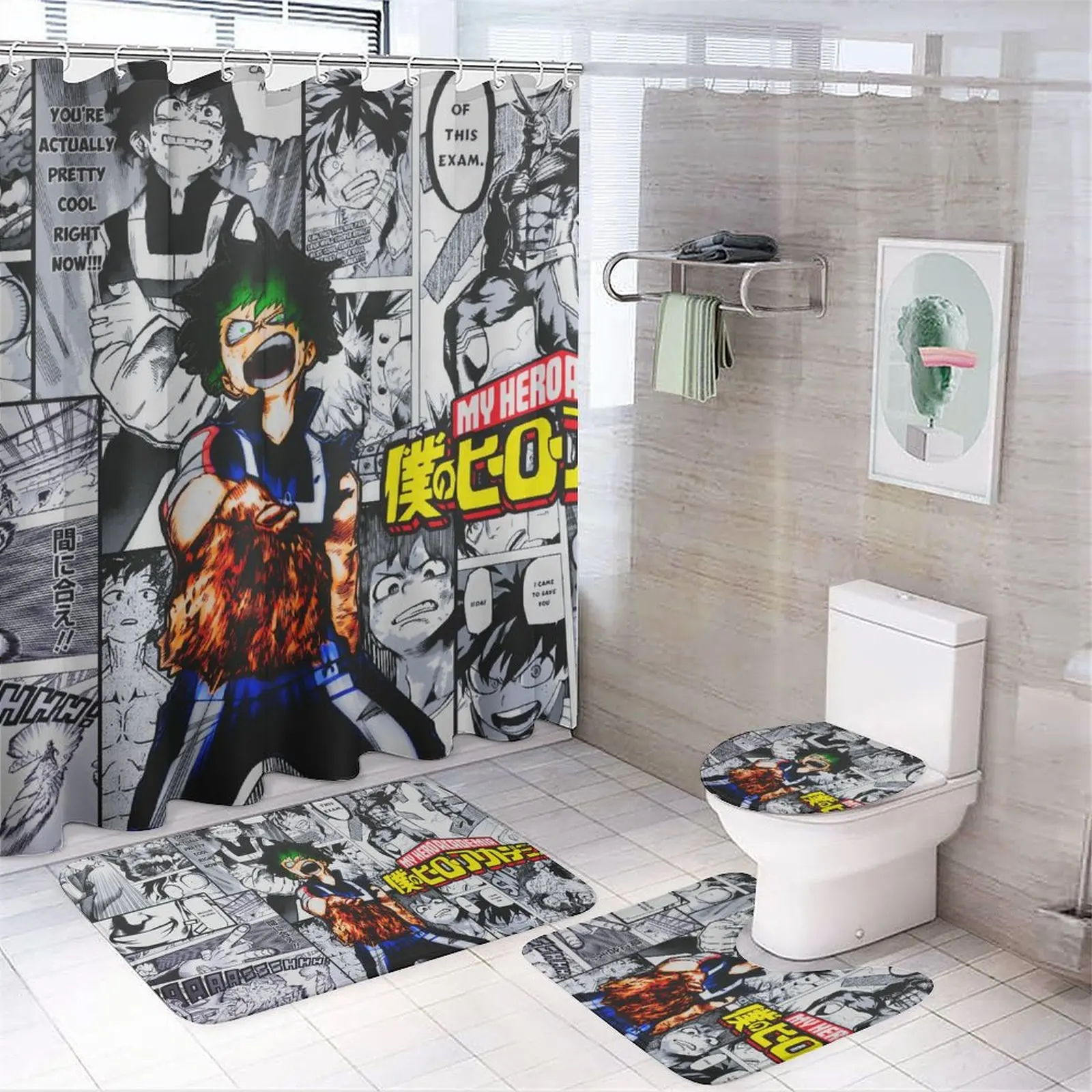 Anime character printed shower curtain Modern non-slip carpet shower curtain Waterproof polyester home decor 180