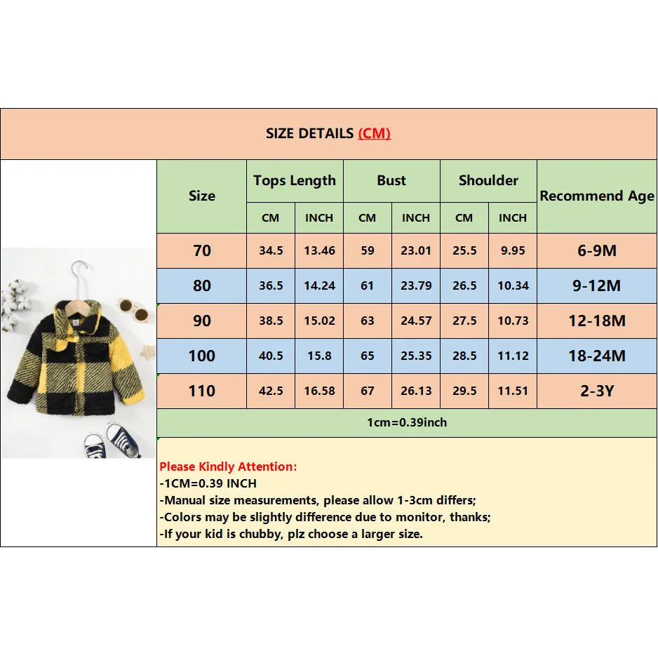 0-3 Years Baby Long Sleeved Button Thick Plush Jacket Fashion Plaid Winter Coat for Toddler Boys and Girls Outdoor Warm Clothes