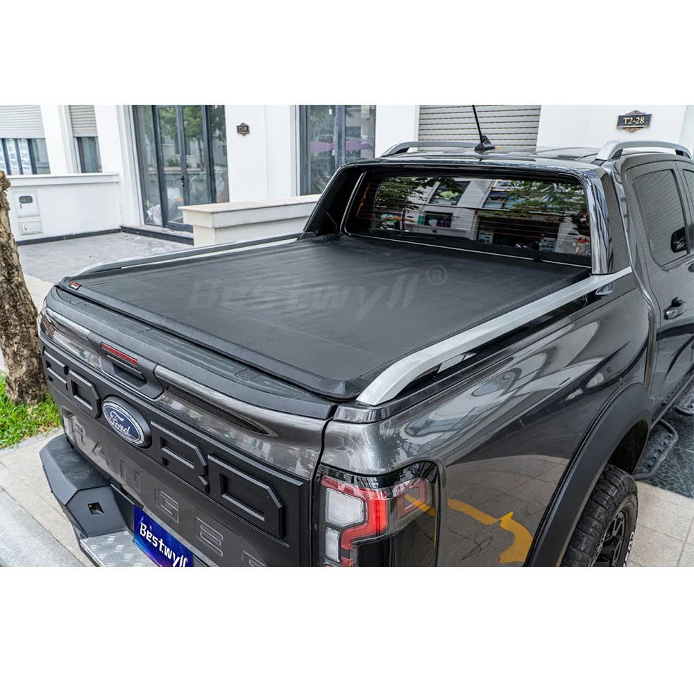 

BESTWYLL 4X4 Snap Raised Top Tray Softlid Pickup Lid Truck Bed Rolling Up Tonneau Soft Roll Cover For Ford Ranger Wildtrak Rj12