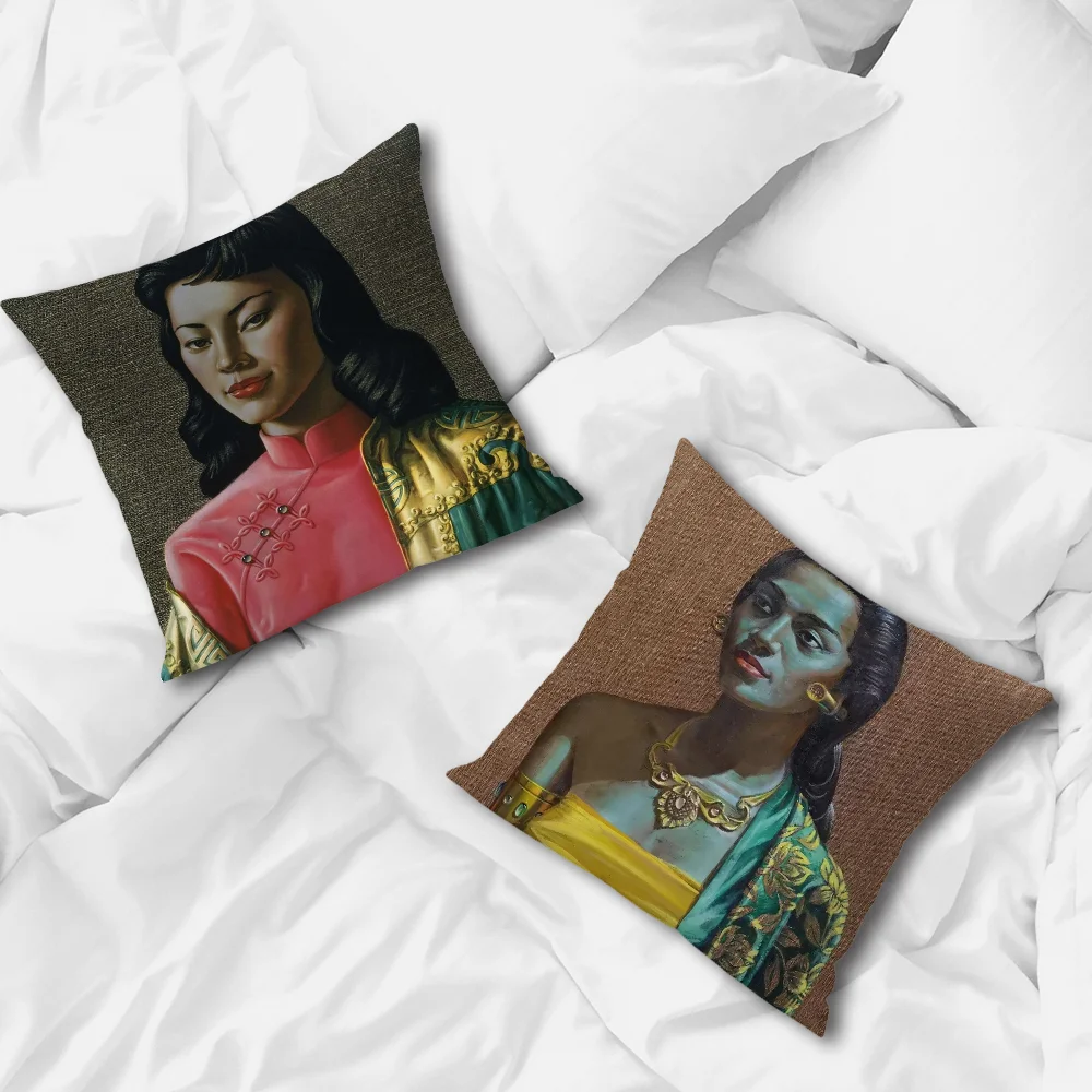 V-VladimirS Tretchikoff Art Pillow Case For Sofa Bedroom Living Room Office Bedside Table Backrest Cushion Printing Square