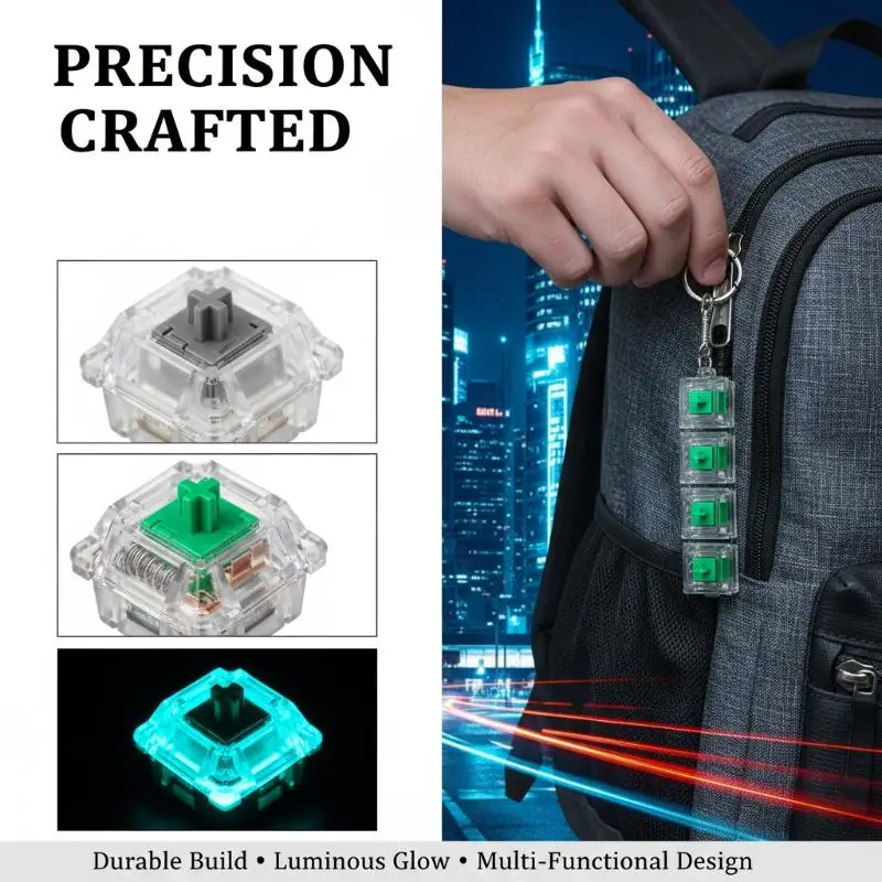 4-point decompression DIY button keycap keychain pendant funny LED decompression keyboard keychain transparent
