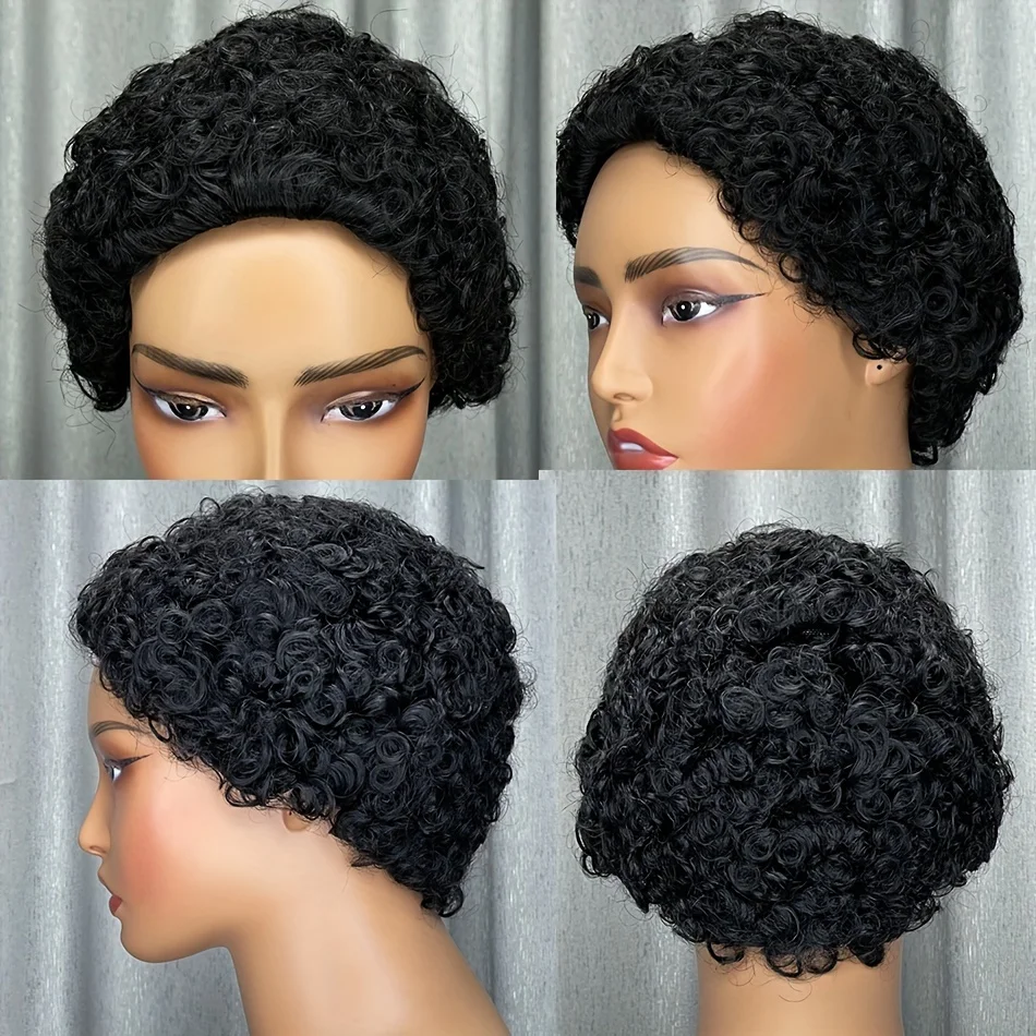 Pixie Cut Wigs Short Afro Kinky Curly For Women Human Hair 150% Density Human Hair Wigs Glueless Machine Made Wig