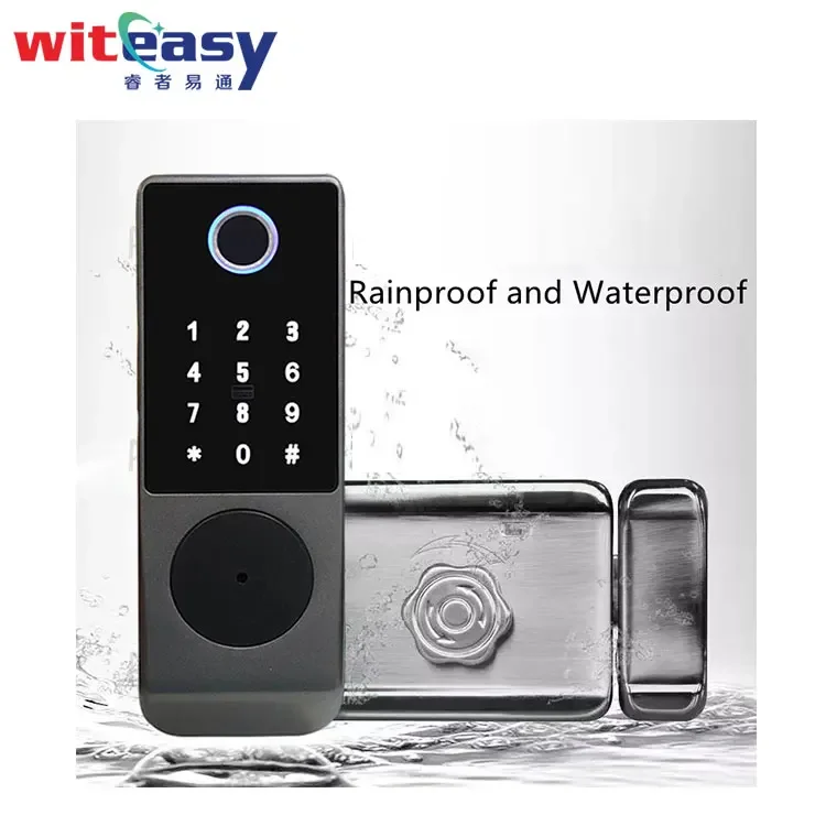 Smart Home Waterproof Smart Electric Rim Lock with Tuyas APP Control WIFI Outdoor Gate Door Fingerprint Smart Lock