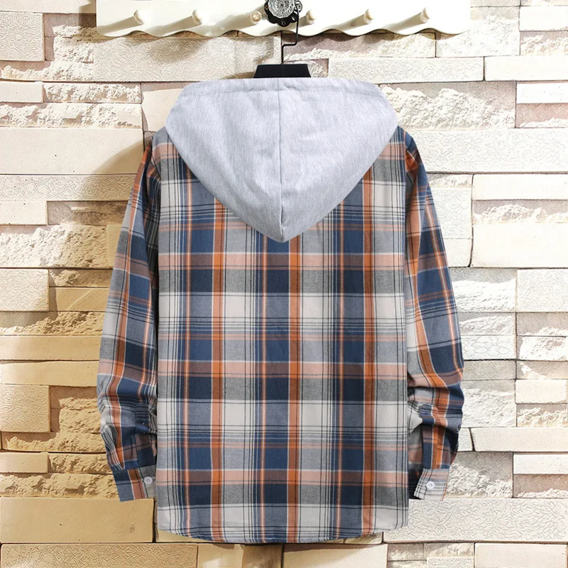 Men's Hooded Casual Plaid Long Sleeve Shirt