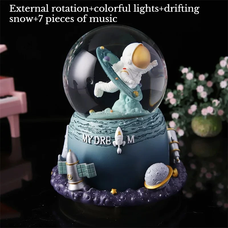 Rotating Snow Planet Astronaut Crystal Ball Music Box Ornament Home Decor Festival Unique Gift