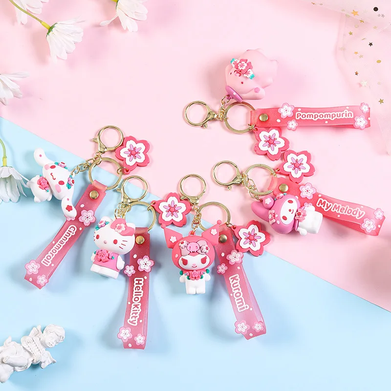 Anime Sanrio Keyhcain Cute Moon Kuromi Pochacco Keyring Kawaii Pink Cinnamoroll Pendant Keychians Childrern Toys Birthday Gifts