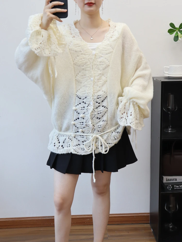 Vrouwen Zachte Hol Uitlopende Truien Losse Vest Tops Voor Herfst Winter 2025, Y2k Fashion Casual Gebreide Trui Pull Femme