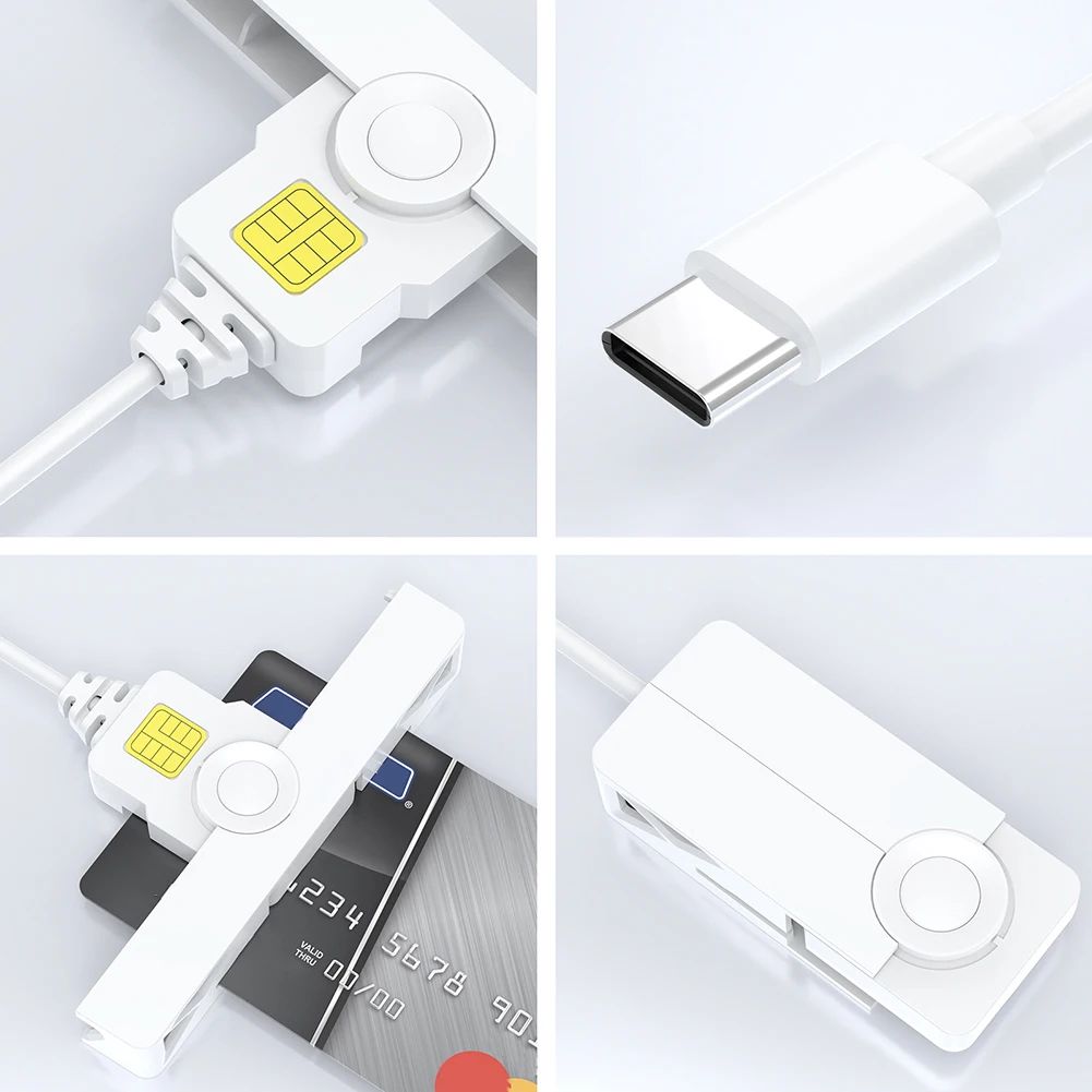 

USB2.0/Type-C Bank Chip Card Reader Portable Common Access Card Reader Foldable Compatible for Windows/ OS/Android