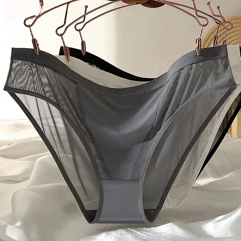 Sexy Mesh Ice Silk Solid Thin Breathable Underwear Middle Waist Elasticity Panties Women Seamless Comfortable Intimate Briefs - Image 5