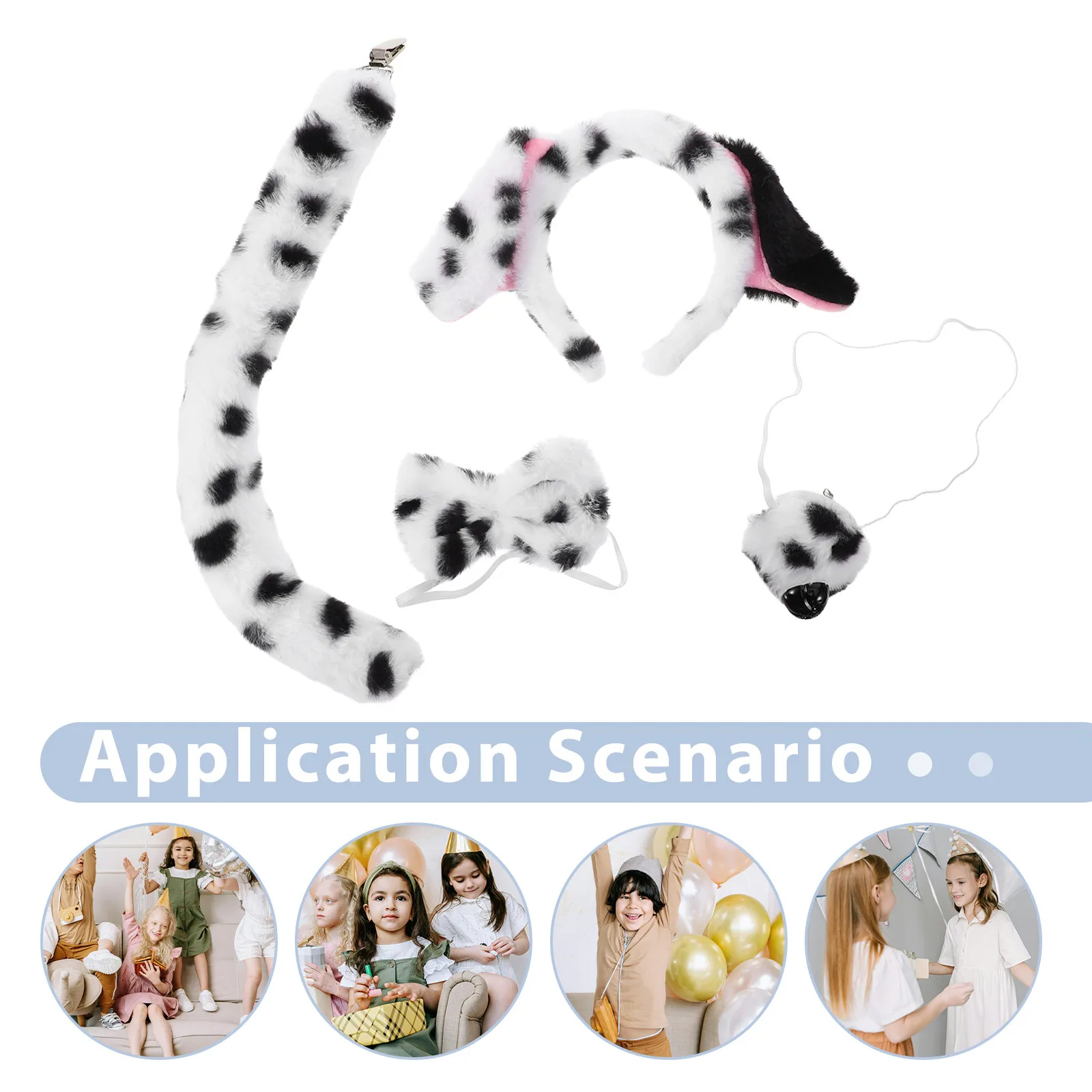1 Set Dalmatische Kostuumset Realistische Puppy Hond Oren Hoofdband Staart Vlinderdas Neus Kinderen Halloween Carnaval Dierenaccessoires