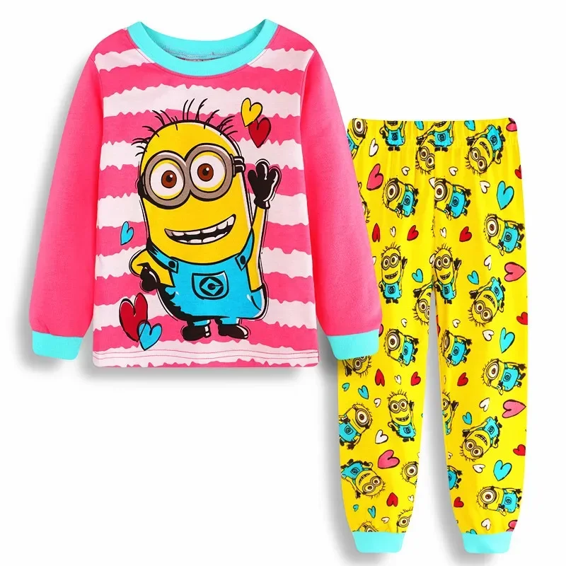 Minioned Popular Kawaii New 2pcs Pyjamas Cotton Pajamas Set Cartoon Long Sleeve Sleepwear Sweatshirt Nightwear Holiday Gifts