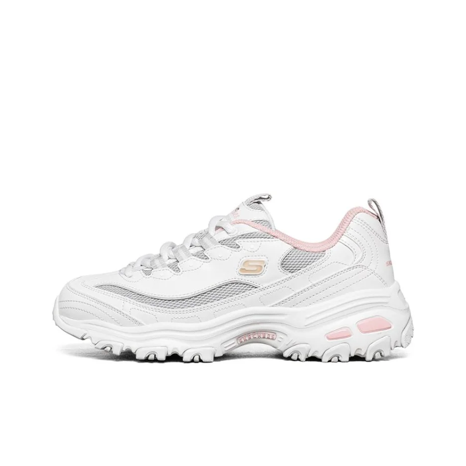 Skechers D'Lites 1.0 Chunky Sneakers Women's Low Top White Gray Pink 66666214-WGYP