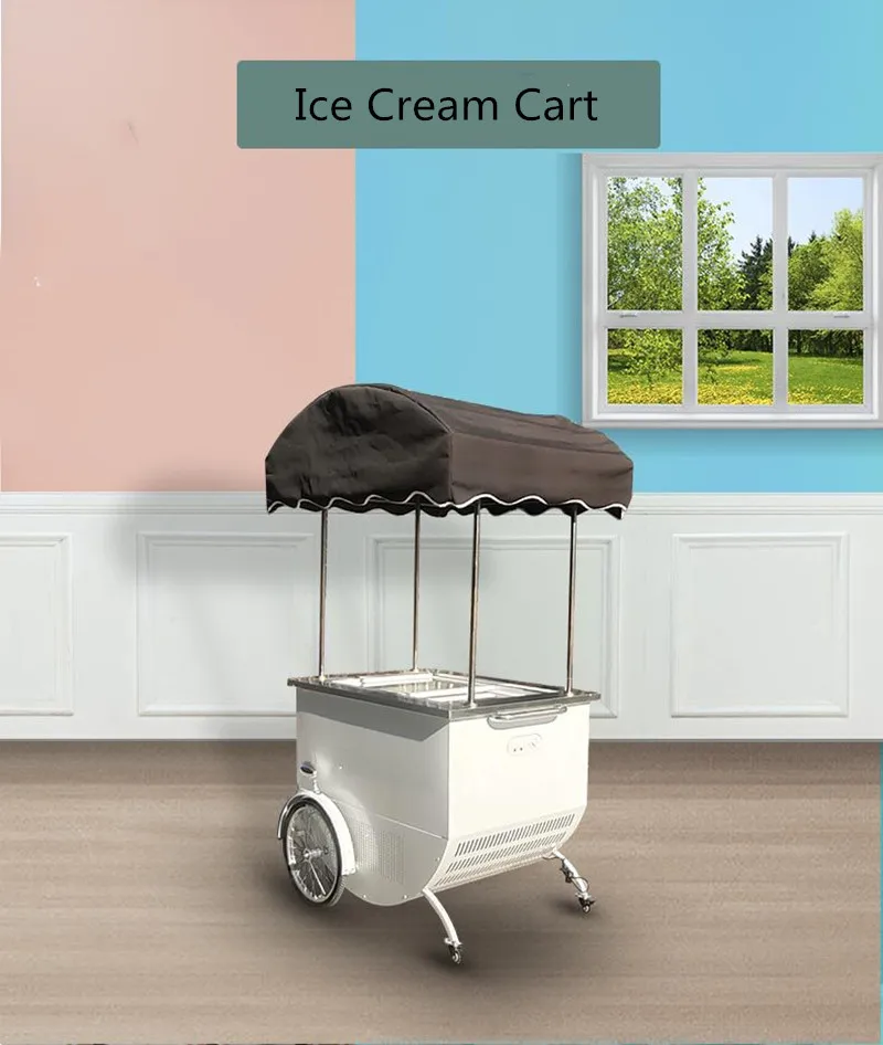 Europe Gelato Cart Display Freezer Showcase Cold Drinks Beverage Ice Cream Push Cart with Freezer Bike Vendor Food Trailer USA