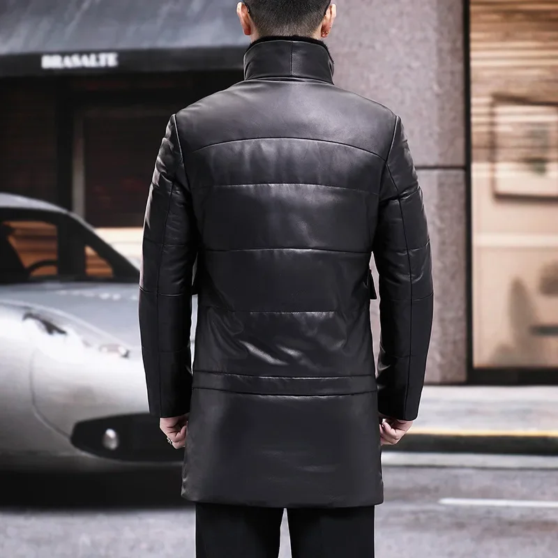 Genuine Leather Men’s Sheepskin Coat Men Medium Length Leather 90% White Duck Down Jackets Men Mink Fur Collar Winter Coats 2022