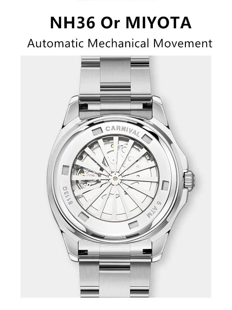 Top Brand Luxury Carnival Automatic Watch for Men NH36 MIYOTA Mechanical Men‘s Watches Nautilus Reloj Hombre De Gama Alta Montre