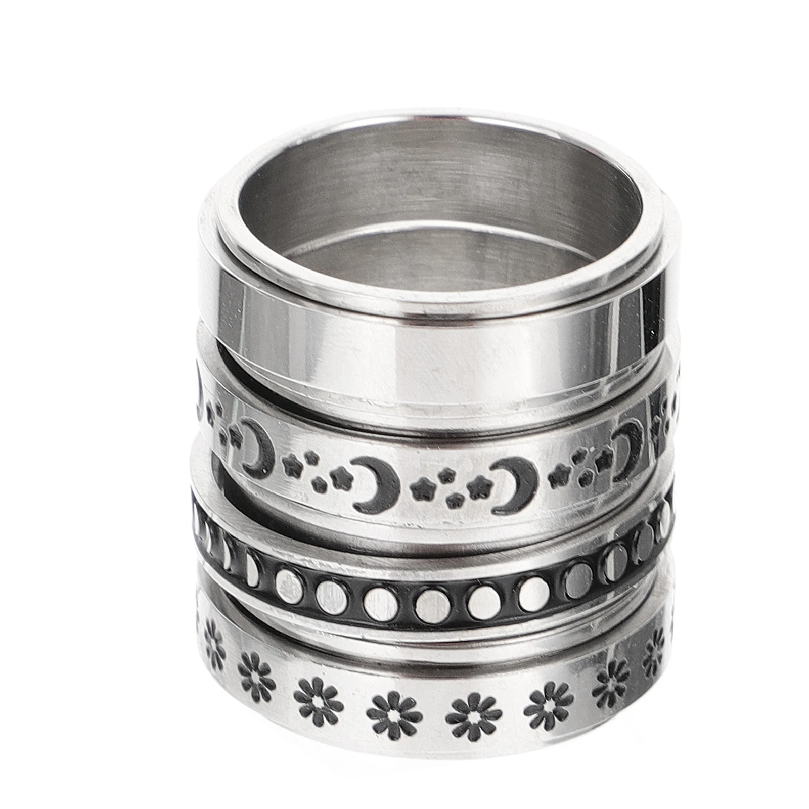 

4pcs Titanium Steel Rotatable Smooth Unisex Fidget Rings For Men Women Romantic Engagement Fashion Finger Decoration Wedding