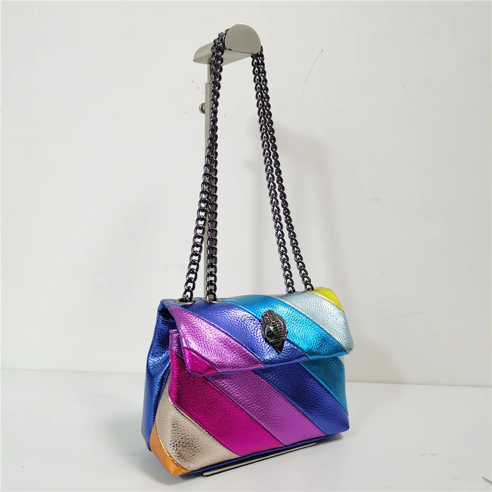 Imagem -02 - Bolsa de Ombro Águia de Metal Feminina Bolsa pu Listrada Arco-íris Bolsa Mensageiro Feminina Moda Feminina Bm103 2023