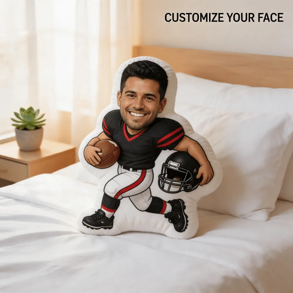 1Pc Custom Photo Football Player Shape Throw Pillow, Double-Sided Printed Design, Soft Plush Cushion with Insert, Perfect Gift