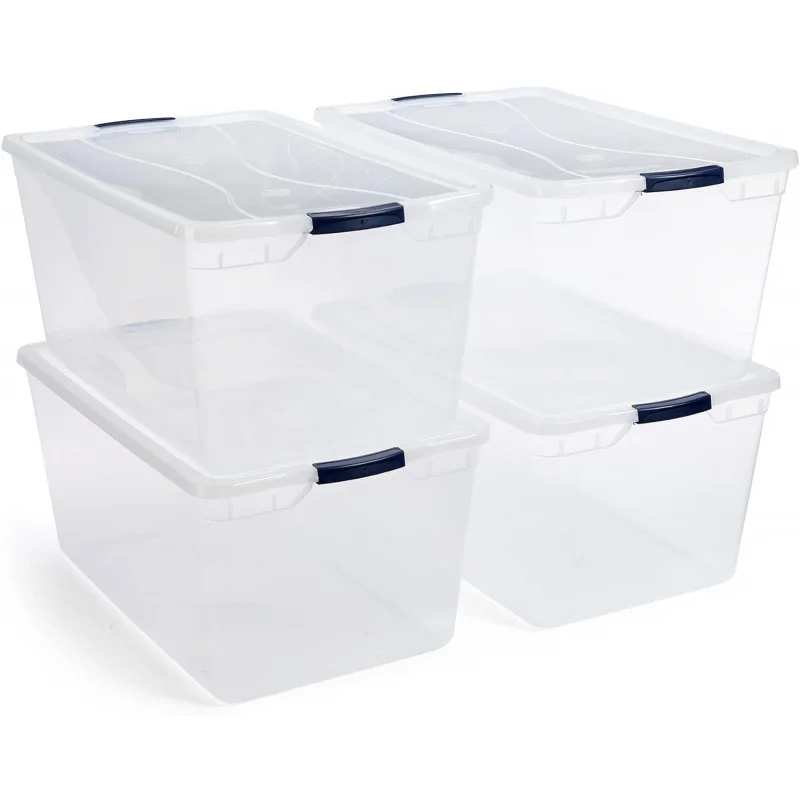 

Rubbermaid Cleverstore 95 Quart (4 Pack) and 41 Quart (4 Pack) Clear Stackable Plastic Storage Containers with Lids