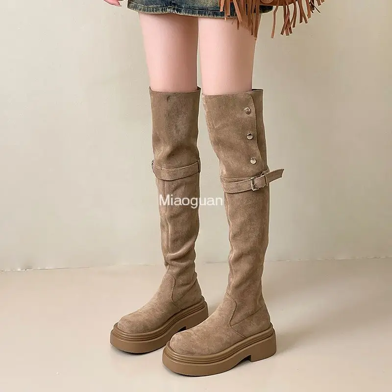 Autumn Winter Platform Women\'s Over The Knee High Boots Fashion Slip on Thick High Heel Concise Long Botas De Mujer Casual Shoes
