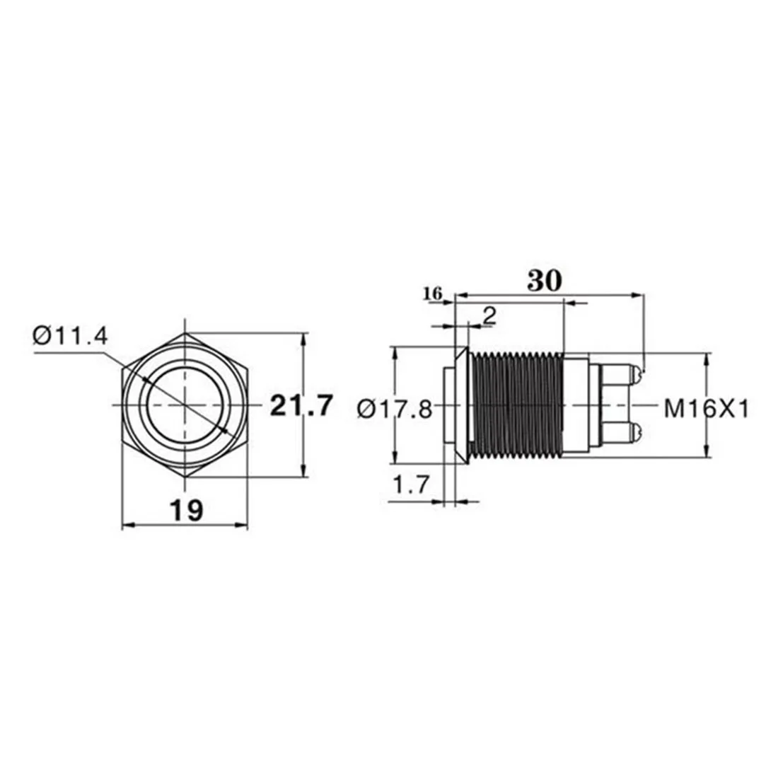 Auto Metall Power Push Button Switch Rast Typ Auf-off 16mm 3A/250VAC