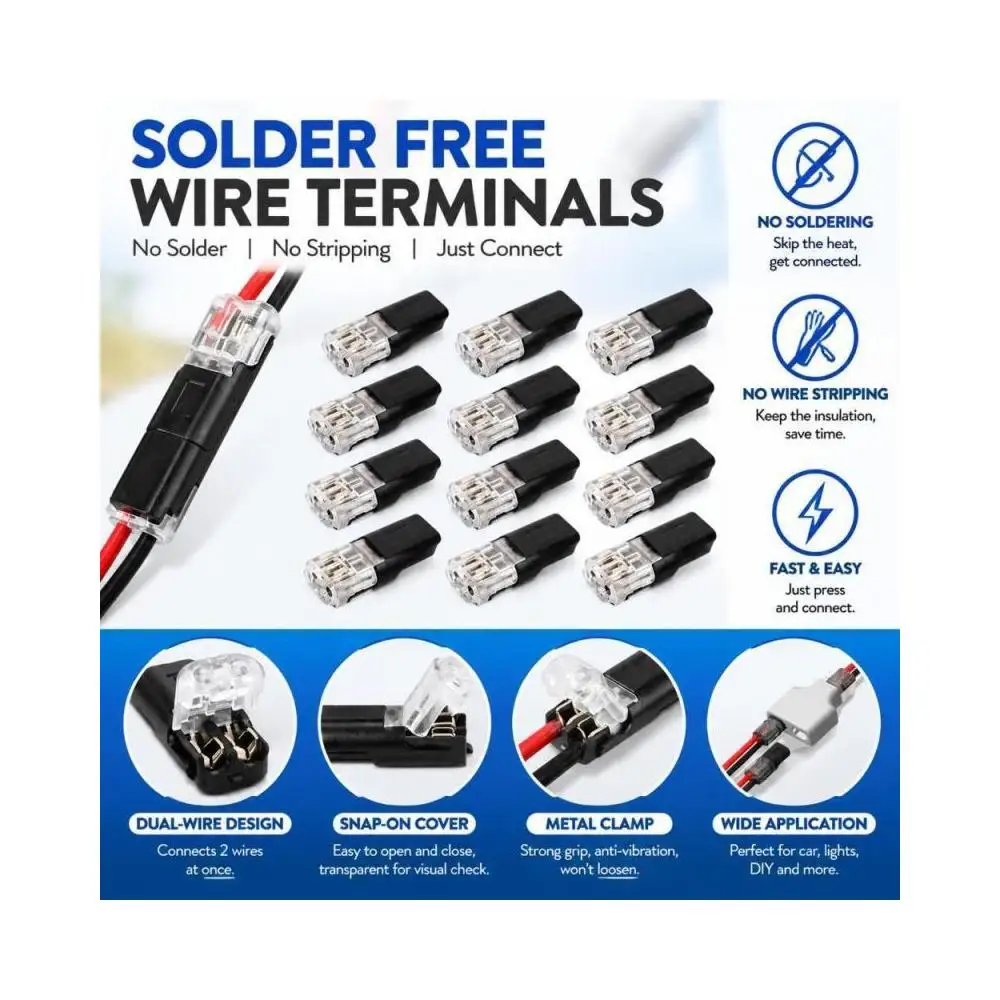 20/50/Pcs H2 2Pin Pluggable Wire Connector Nylon Insulated Copper Quick Connect Terminal Block For Low Voltage Cable Solderless