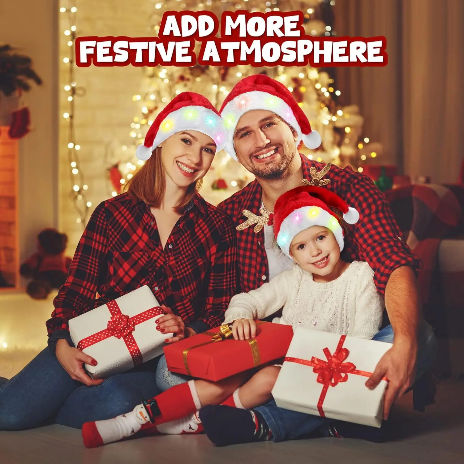 قبعة سانتا LED تضيء قبعة عيد الميلاد للأطفال والكبار، ديكور حفلات عيد الميلاد المضحك، هدية تنكرية للعطلات لمهرجان الشتاء والعام الجديد