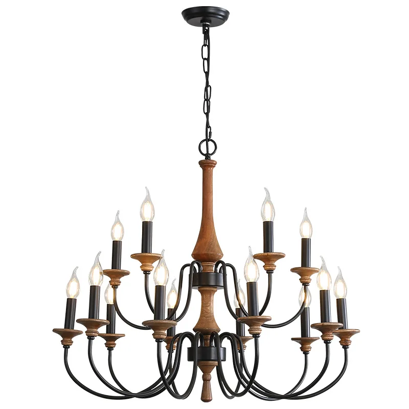 

American country French solid wood living room villa living room chandelier, duplex building staircase clothing