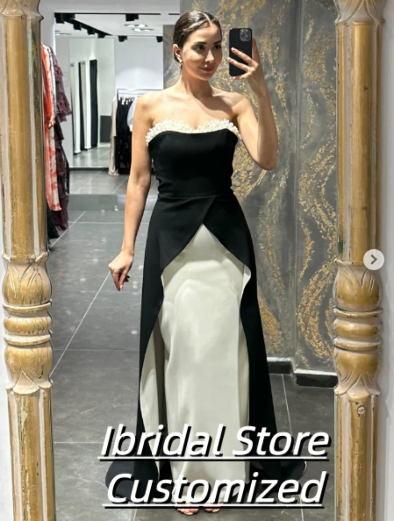 Customized Mermaid Evening Dresses Floor-length Strapless Sleeveless Prom Gown  Beading Crystal Simple Draped Party Gowns