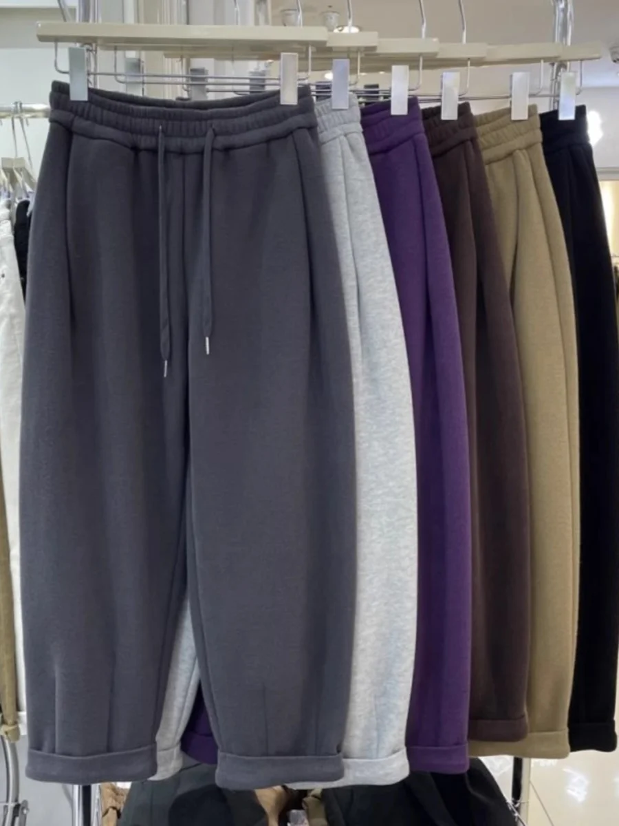 plus Size 300 Pou Extra Thi Fce Lined Women's Sweatpants Loose Slimming Winter Sports Trousers High Waist Long Pants