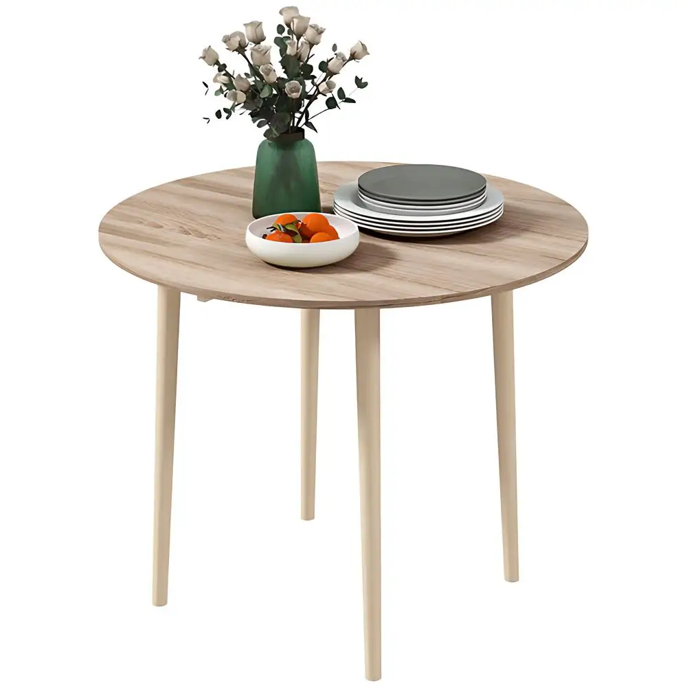 

35" Round Folding Dining Table Solid Pine Wood Legs Sofa Side Table Mini Coffee Table For Small Spaces Small Kitchen Table, Oak