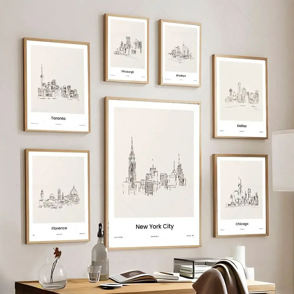 Modern Minimalist Wall Art City Line Drawing New York Toronto HD Canvas Print Poster Home Living Room Bedroom Decoration