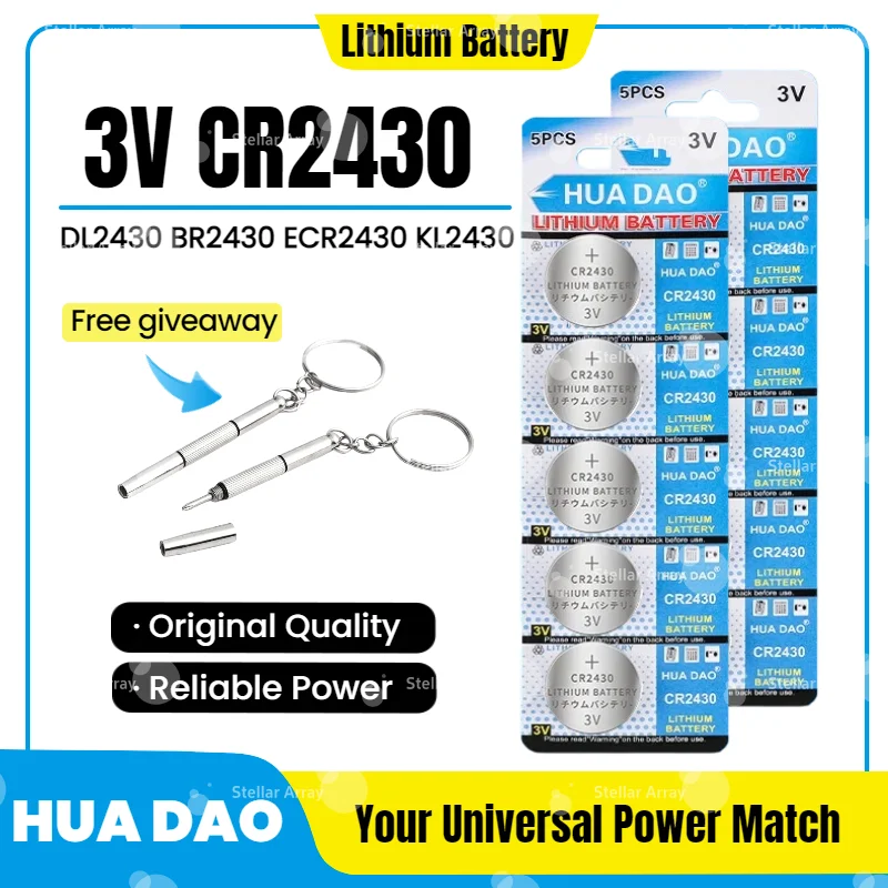 

3V Lithium Coin Cell Battery CR2430 for Calculator, Clock, Mouse, Shaver, Meter, Button Cell - DL2430 BR2430 KL2430 Replacement