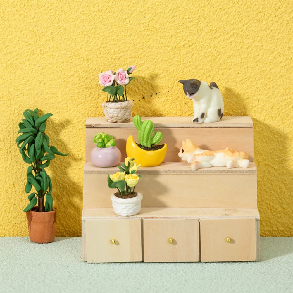 

Mini House Wooden Cabinet Miniature Furniture Decorative Cupboard Ornament for Living Room Bedroom Accessories