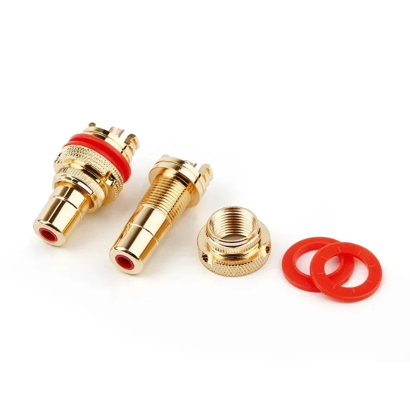 2Pcs RCA Connector Female Speaker Terminals Gold/Rhodium Plated Copper Socket Chassis CMC Connectors Audio Jack Adapter Plug