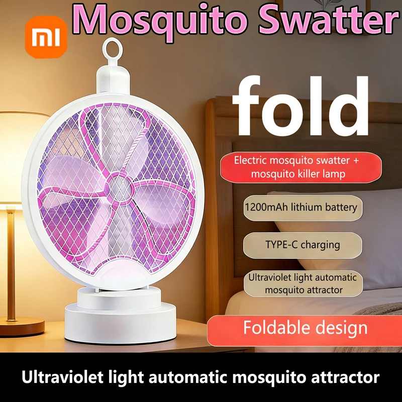 Xiaomi 2 in 1 Mosquito Swatter Electric Fly Bug Killer Lamp Zapper UV Trap Lamp Safe Killer Rechargeable Foldable Swatter