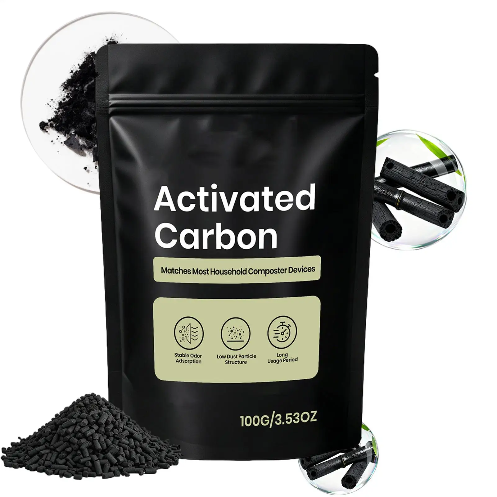 Activated Charcoal Pellets 100g Bamboo Carbon Granules Odor Eliminator Air Purification Deodorizer for Fridge Closet Shoes