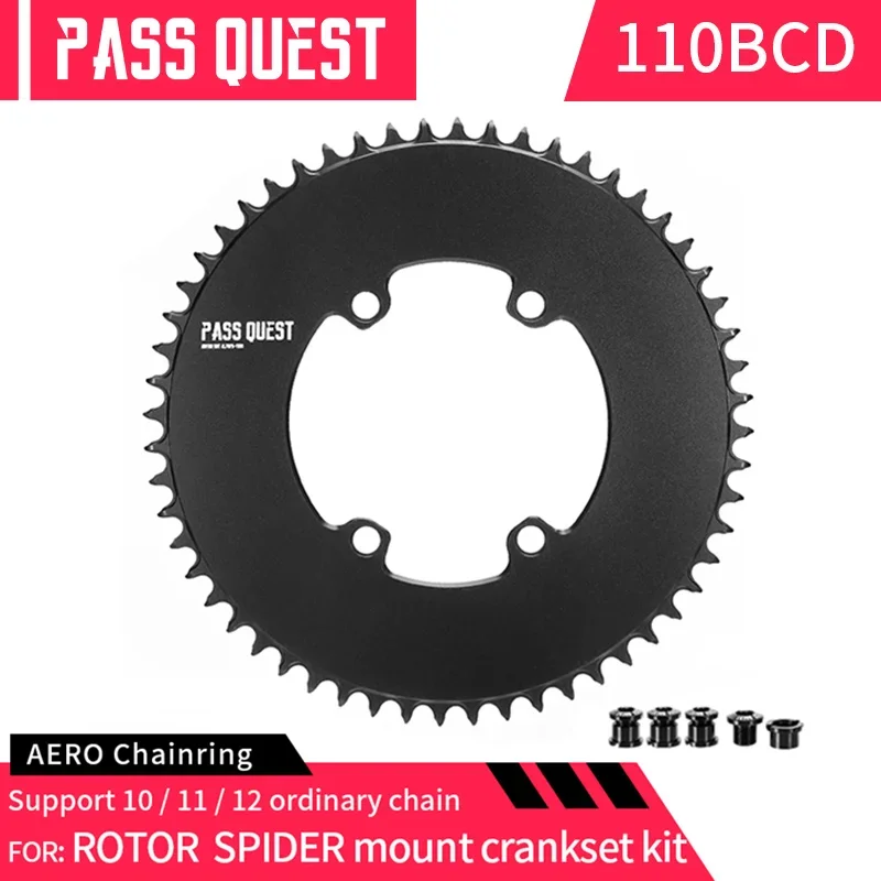 

PASS QUEST 110BCD 4-Bolt ROTOR Chainring Round/Oval Closed Chainwheel 40T-58T for ROTOR Spider Mount Crankset DI2 Derailleur